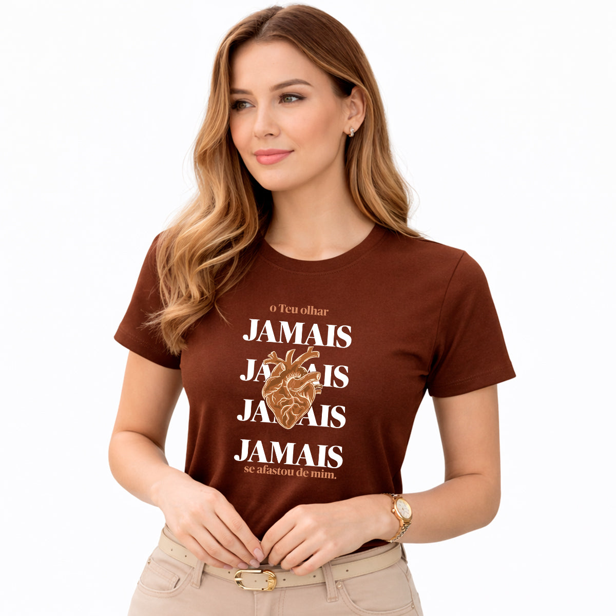 Camiseta Feminina Marrom O Teu Olhar Jamais Se Afastou de mim
