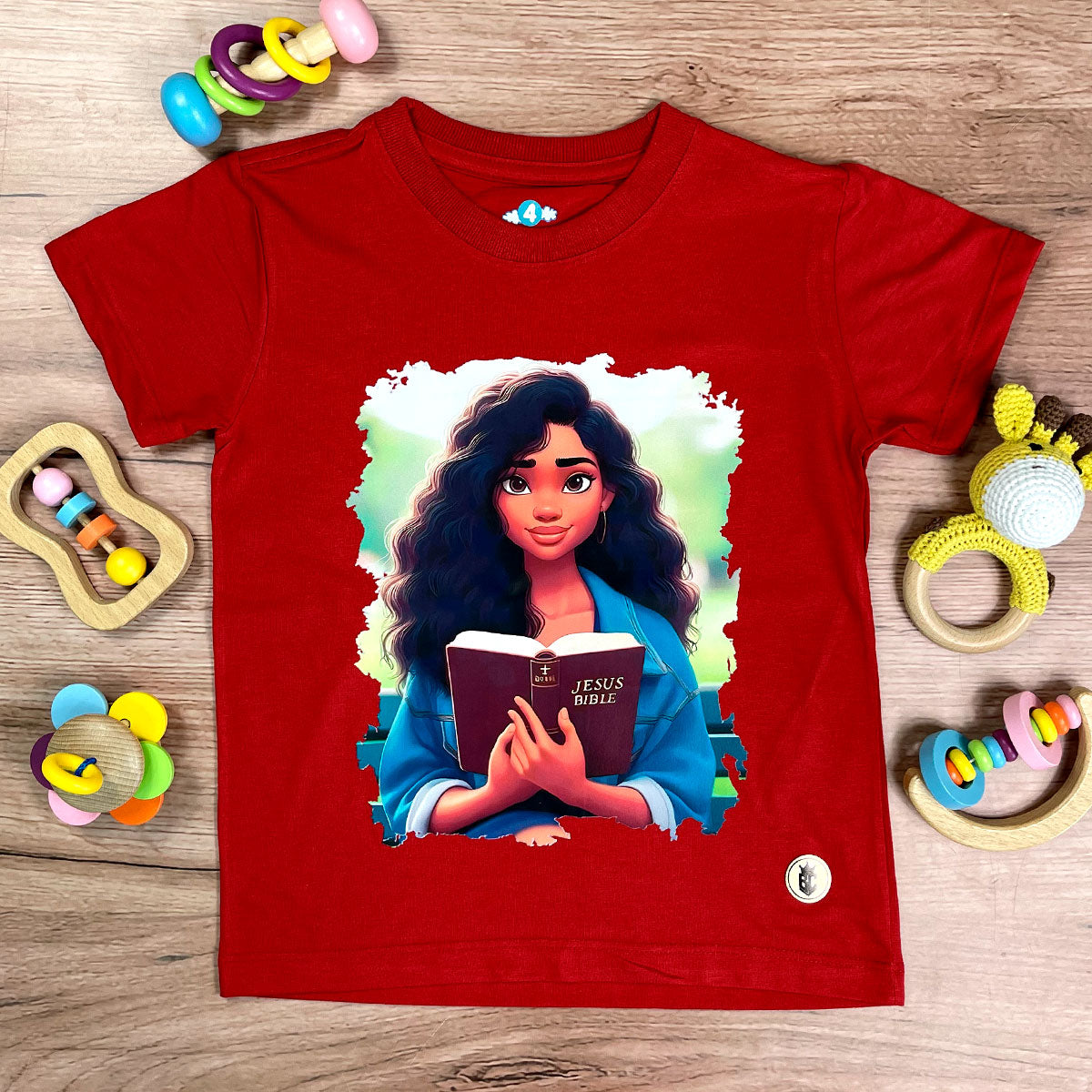 T-Shirt Infantil Vermelha Garota Bíblia Vinho