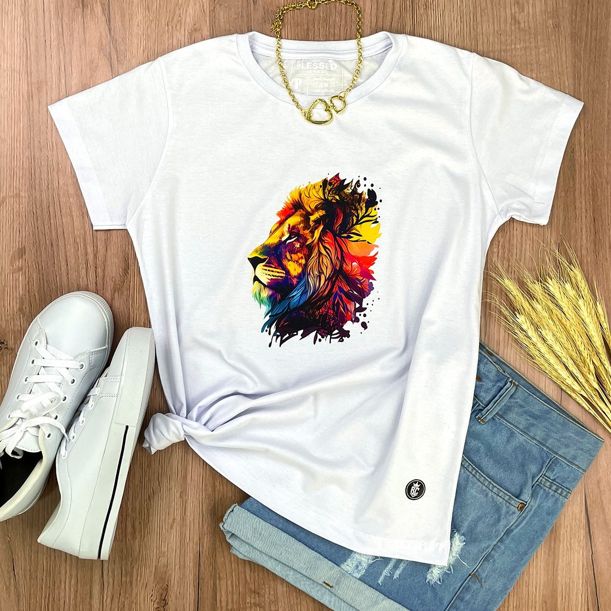 Camiseta Feminina Branca Leão