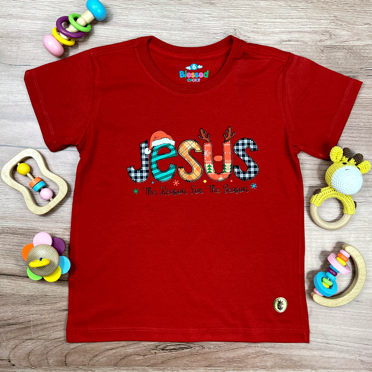 T-Shirt Infantil Vermelha Jesus The Reason For The Season