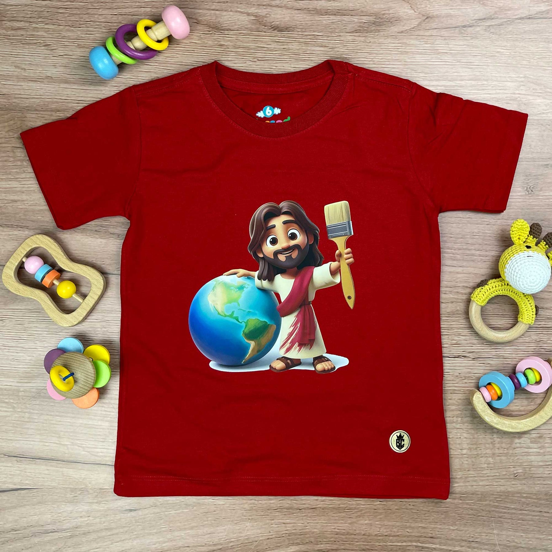 T-Shirt Infantil Vermelha Jesus Pintor Do Mundo