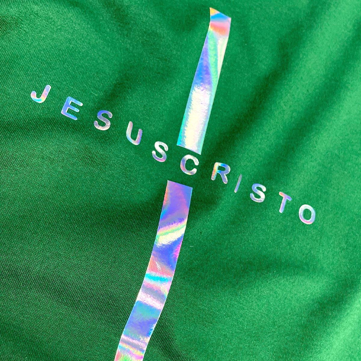 Camiseta Feminina Verde Cruz Prata Jesus Cristo