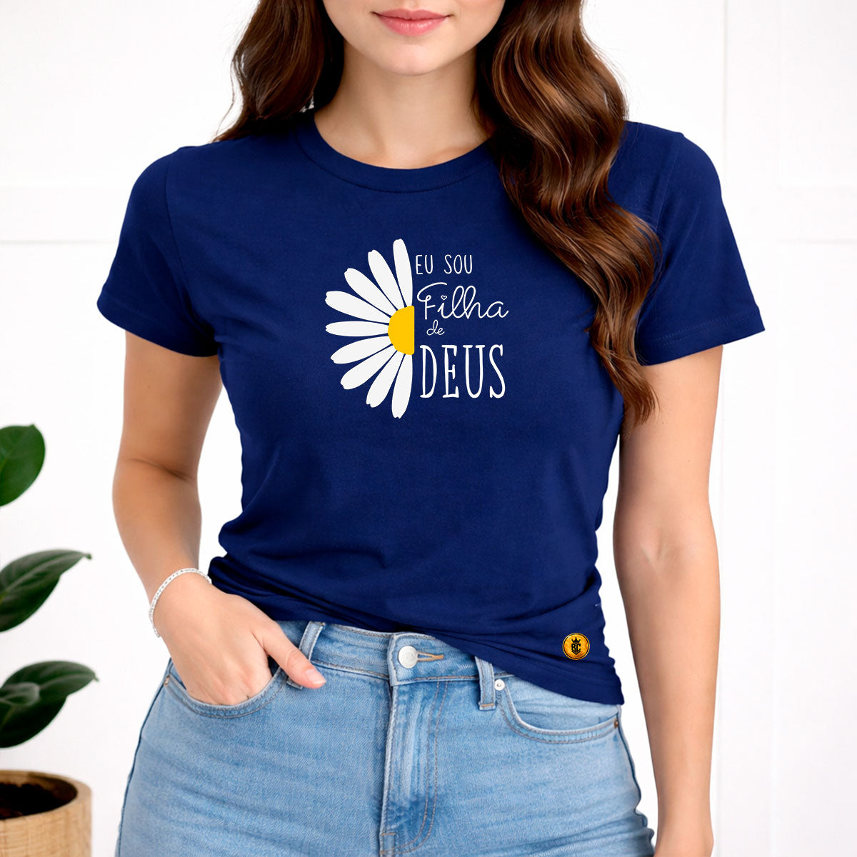 Camiseta Feminina  Azul Flor Eu Sou Filha De Deus 
