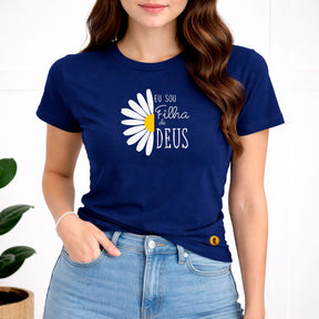 Camiseta Feminina  Azul Flor Eu Sou Filha De Deus 
