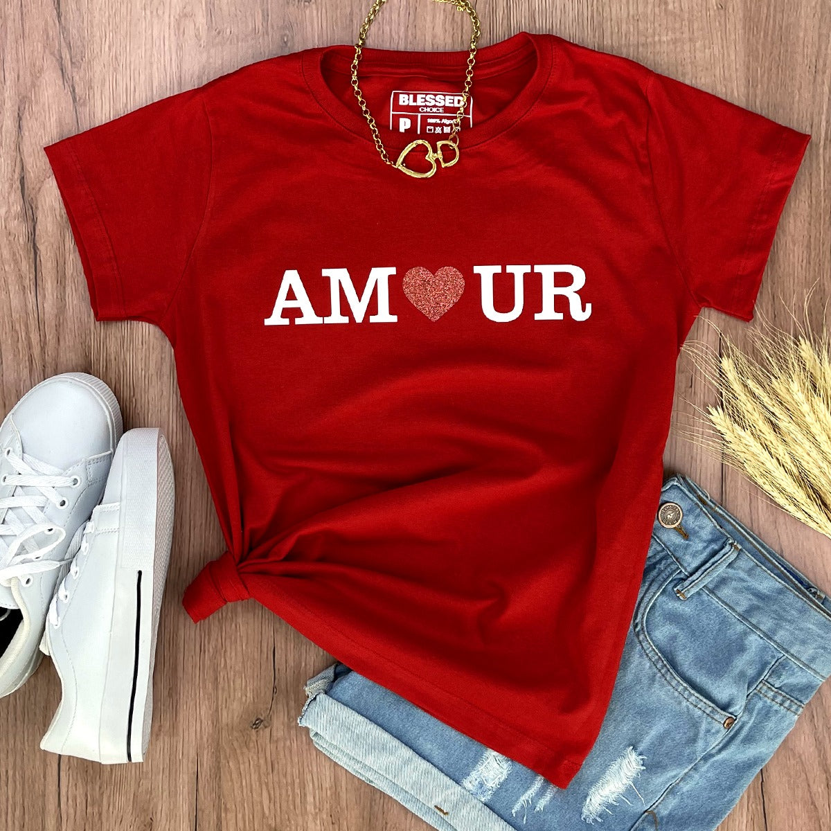 Camiseta Feminina Vermelha Amour