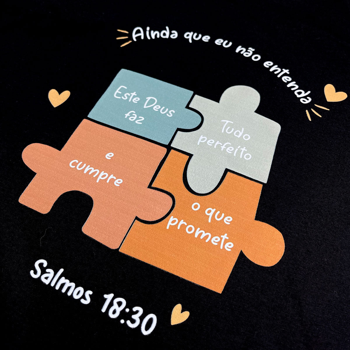 T-Shirt Infantil Preta Quebra-Cabeça Ainda Que Eu Não Entenda