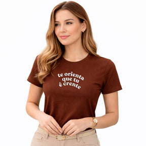 Camiseta Feminina Marrom Te Orienta Que tu é Crente