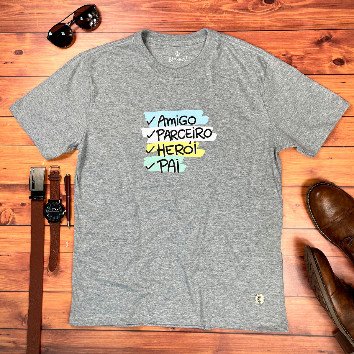 Camiseta Masculina Cinza Amigo Parceiro Herói Pai