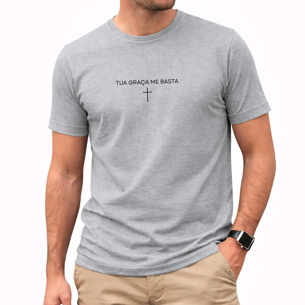 Camiseta Masculina Cinza Tua Graça Me Basta