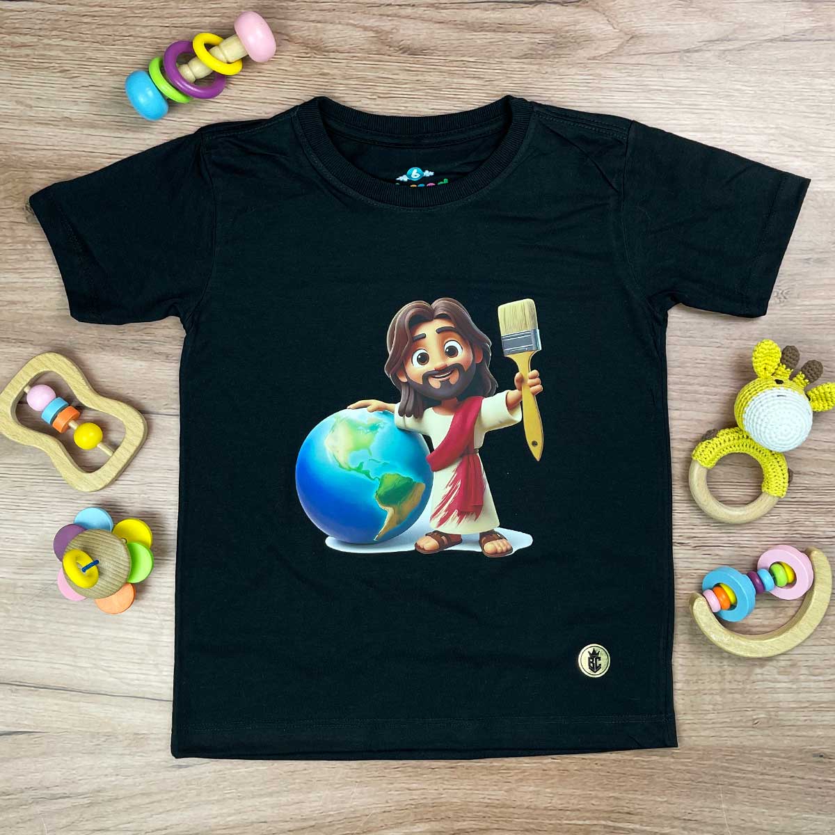 T-Shirt Infantil Preta Jesus Pintor Do Mundo
