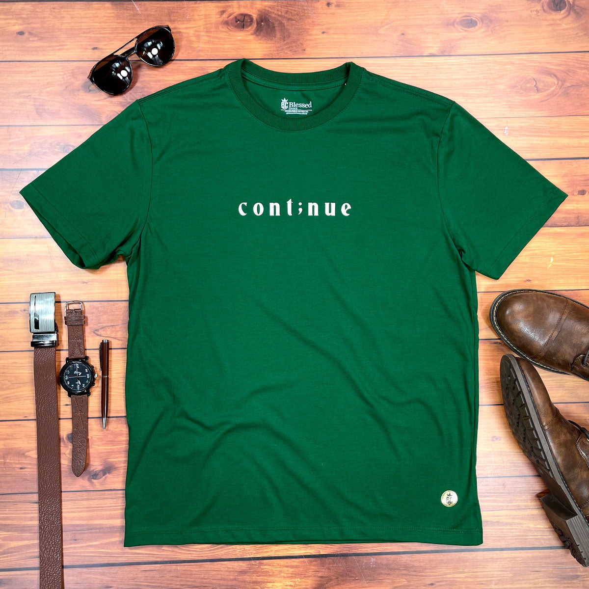 Camiseta Masculina Verde Cont;nue