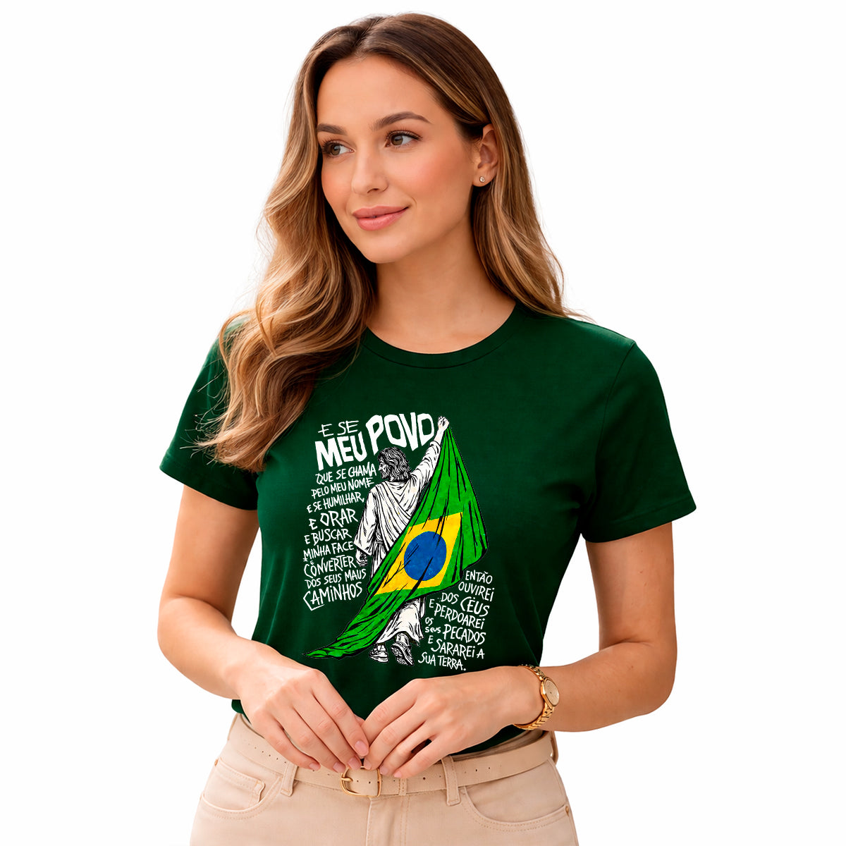 Camiseta Feminina Verde Brasil  E se Meu Povo