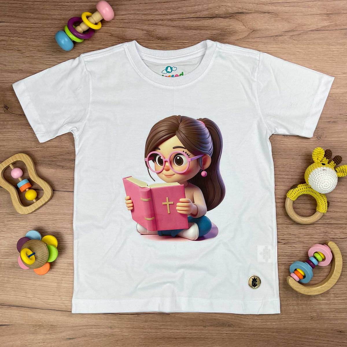 T-Shirt Infantil Branca Menina Bíblia