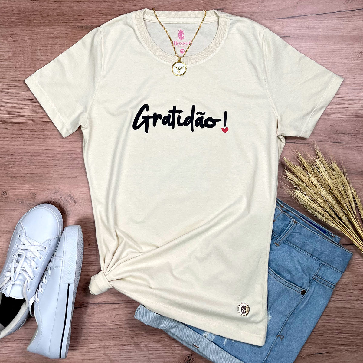 Camiseta Feminina Off White Gratidão!