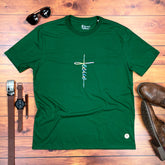 Camiseta Masculina Verde Aplique Cruz Jesus