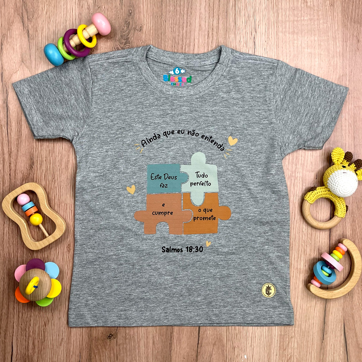 T-Shirt Infantil Cinza Quebra-Cabeça Ainda Que Eu Não Entenda