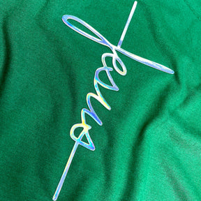 Camiseta Masculina Verde Aplique Cruz Jesus