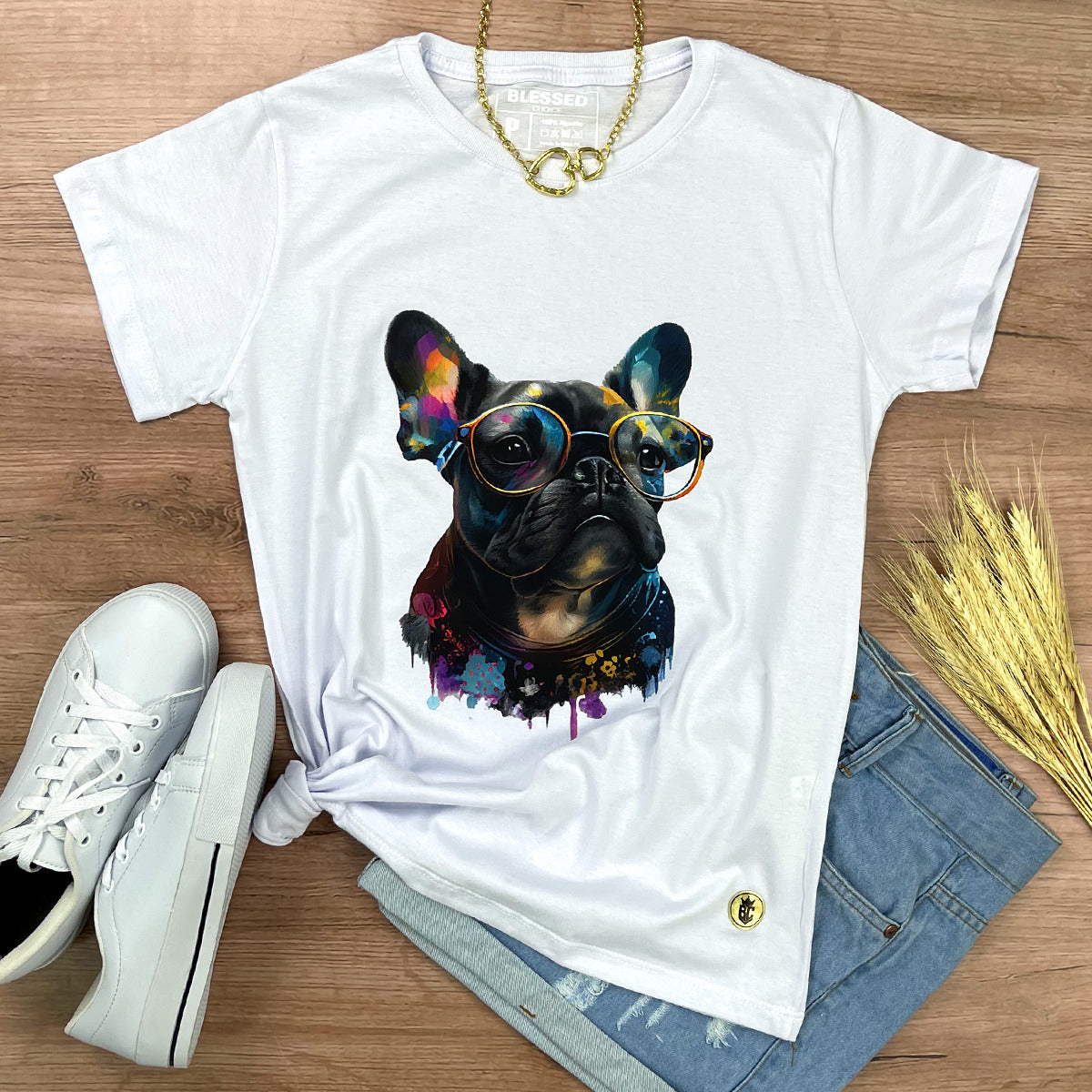 Camiseta Feminina Branca Bulldog