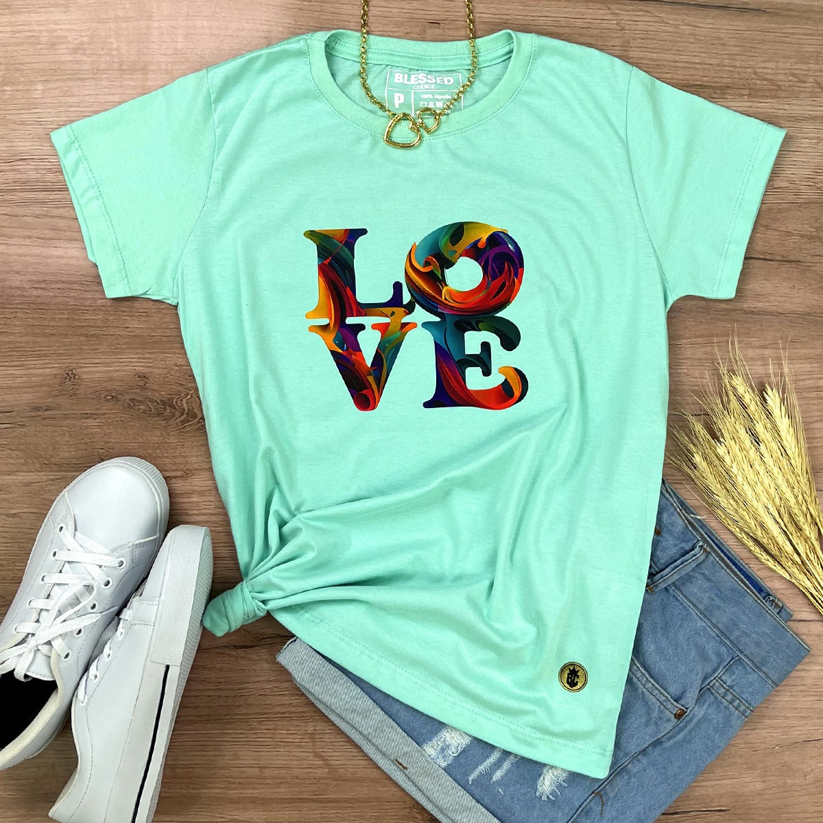 Camiseta Feminina Verde Menta Love Colors