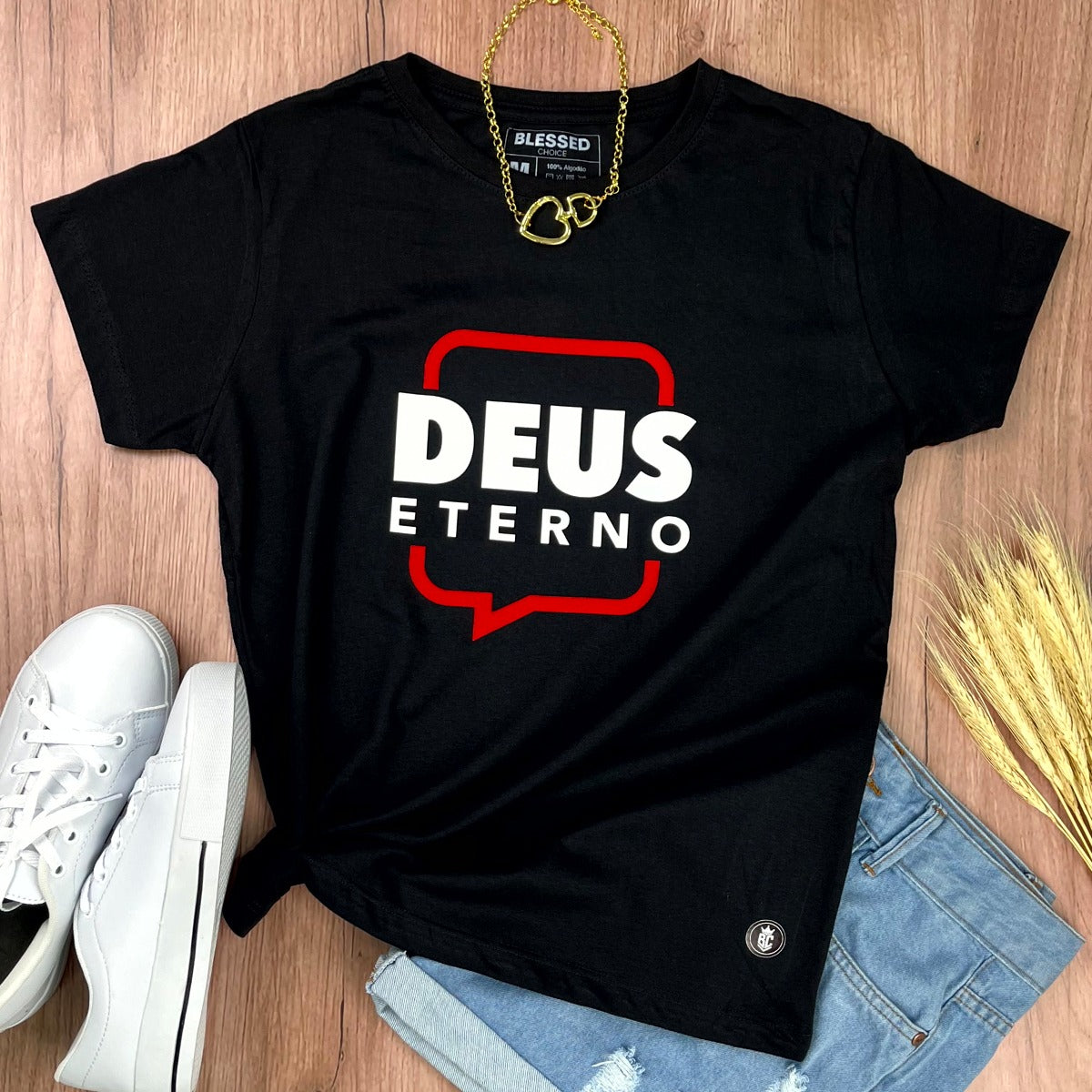 Camiseta Feminina Preta Deus eterno