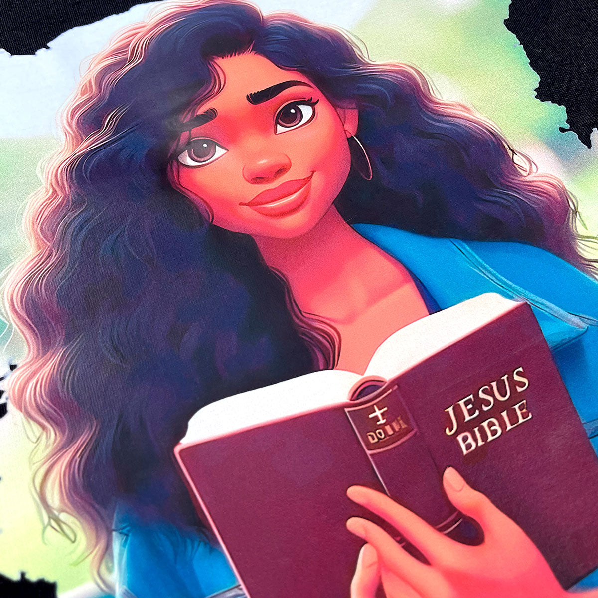 T-Shirt Infantil Preta Garota Bíblia Vinho