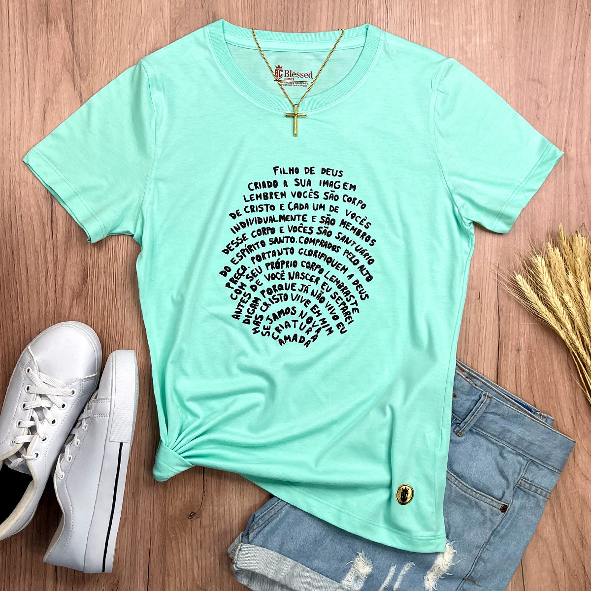 Camiseta Feminina Verde Menta Digital Filho De Deus