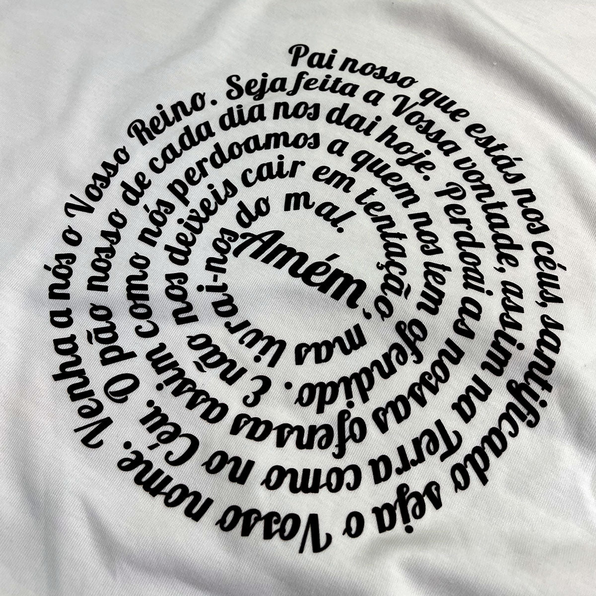 Camiseta Masculina Off White Oração Pai Nosso