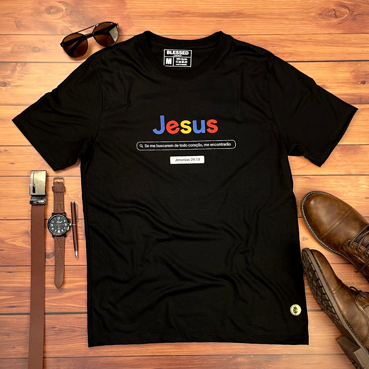 Camiseta Masculina Preta Jesus Se me buscarem de todo coração, me encontrarão