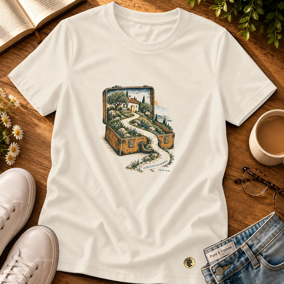 Camiseta Feminina Off White O Pai corre ao encontro
