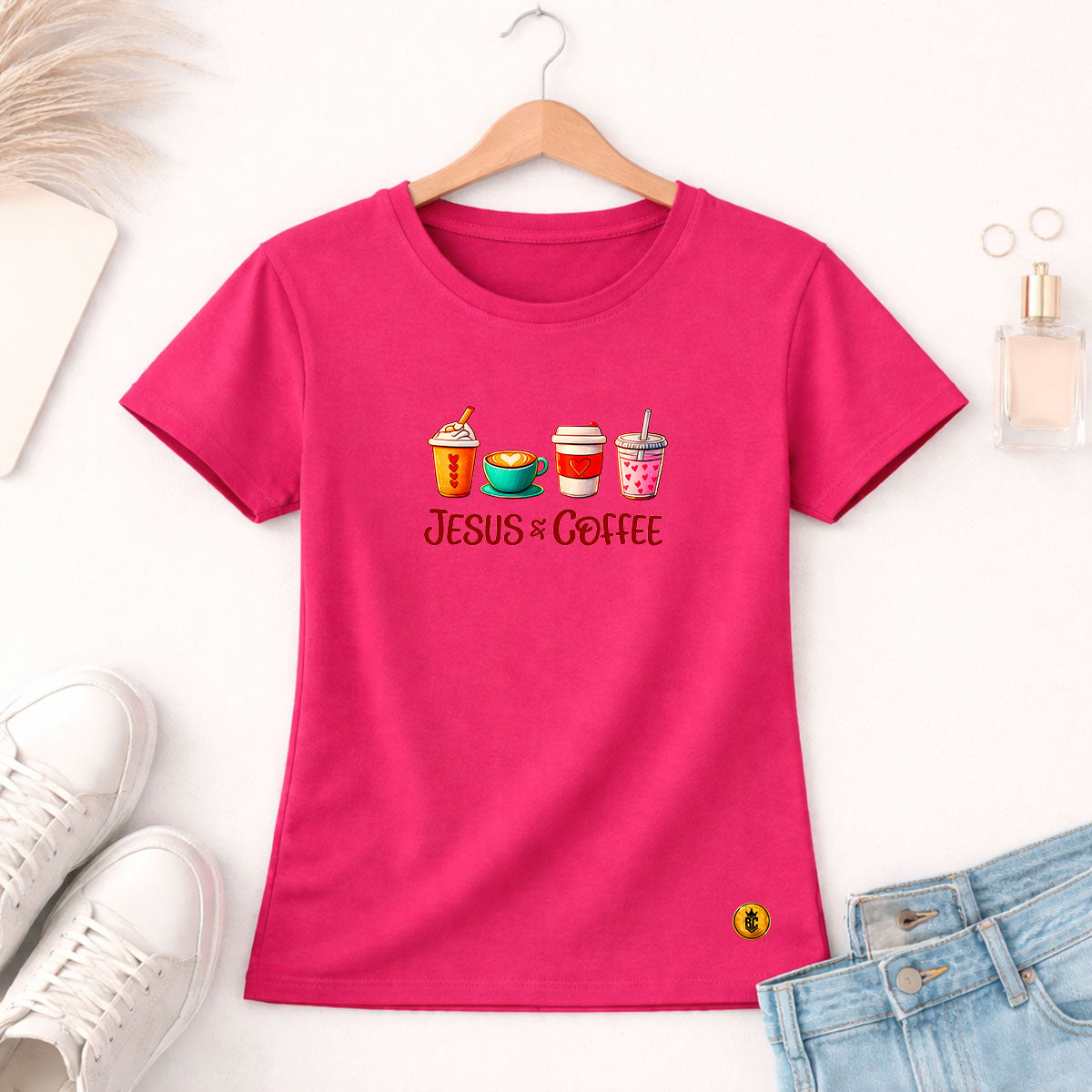 Camiseta Feminina Pink Jesus & Coffee