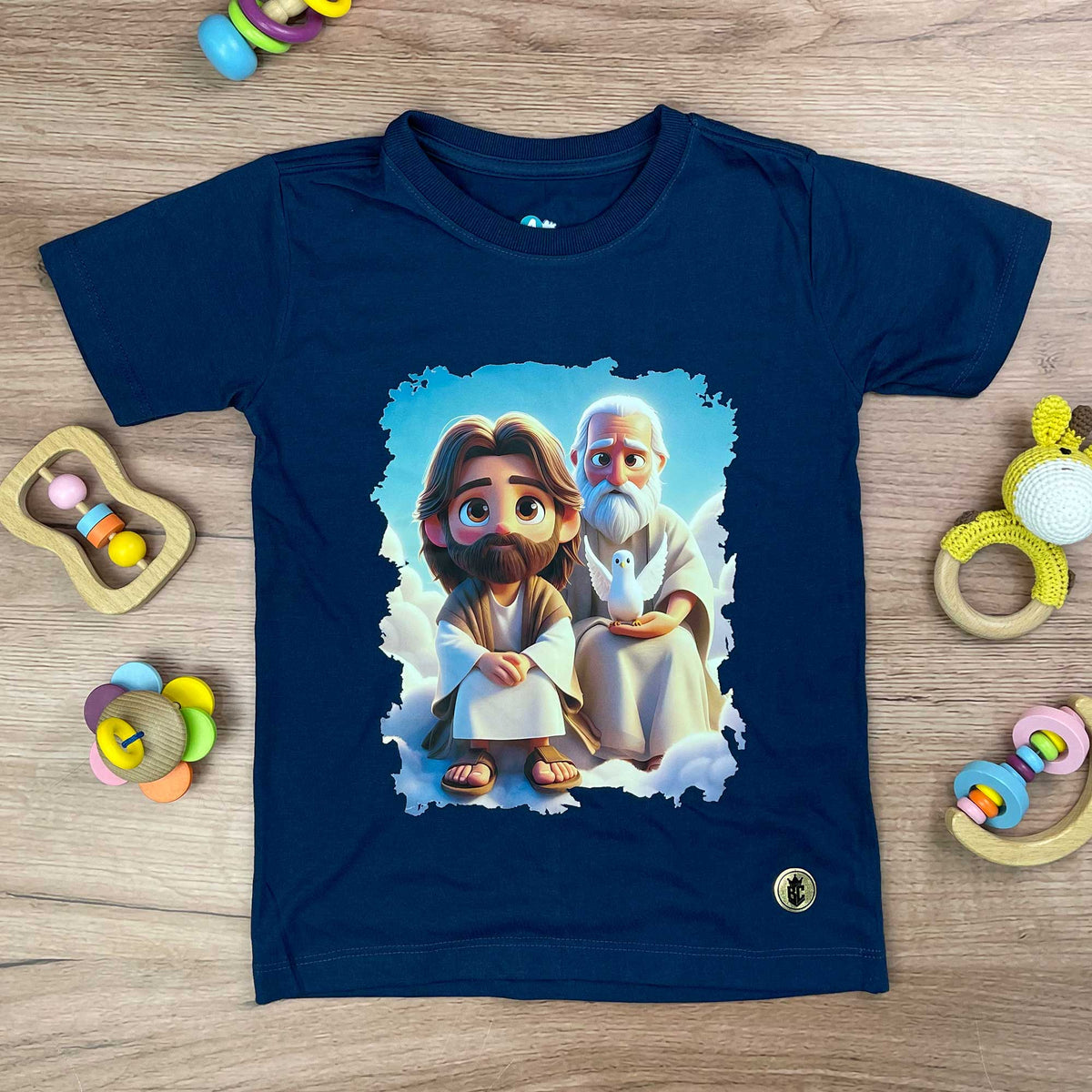 T-Shirt Infantil Azul Jesus e Noé