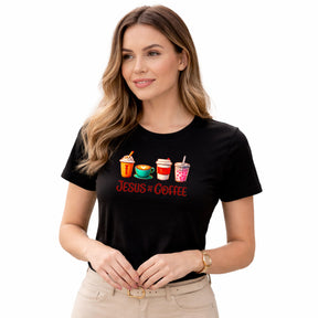 Camiseta Feminina Preta Jesus & Coffee