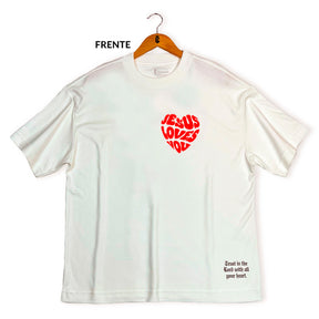 Oversized Off White Full Coração Jesus Loves You