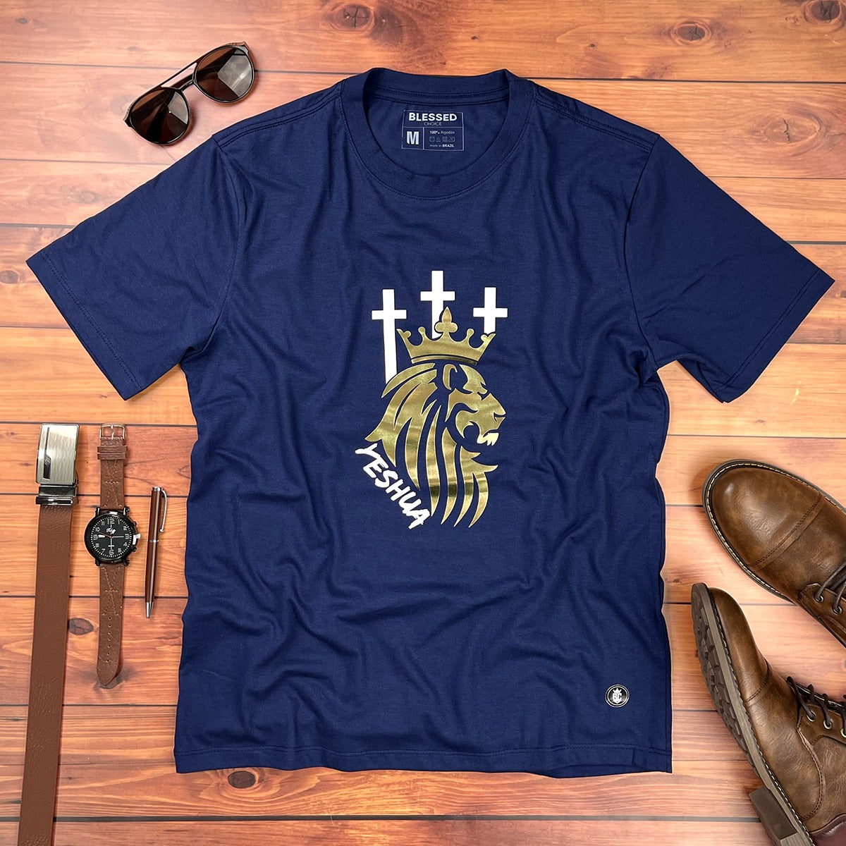 Camiseta Masculina Azul Leão Yeshua