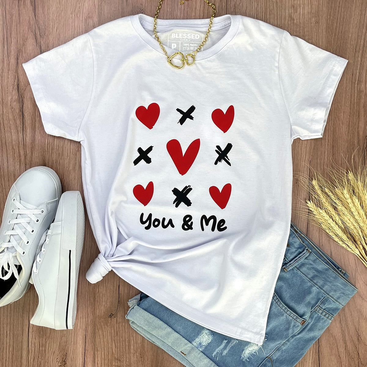Camiseta Feminina Branca You e Me