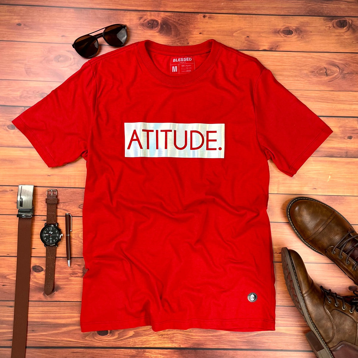 Camiseta Masculina Vermelha Atitude Holográfico