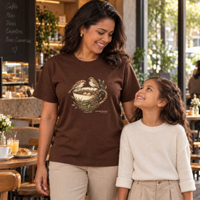 Camiseta Feminina Marrom O Pai cuida dos pardais