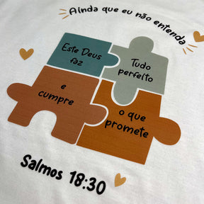 T-Shirt Infantil Off White Quebra-Cabeça Ainda Que Eu Não Entenda