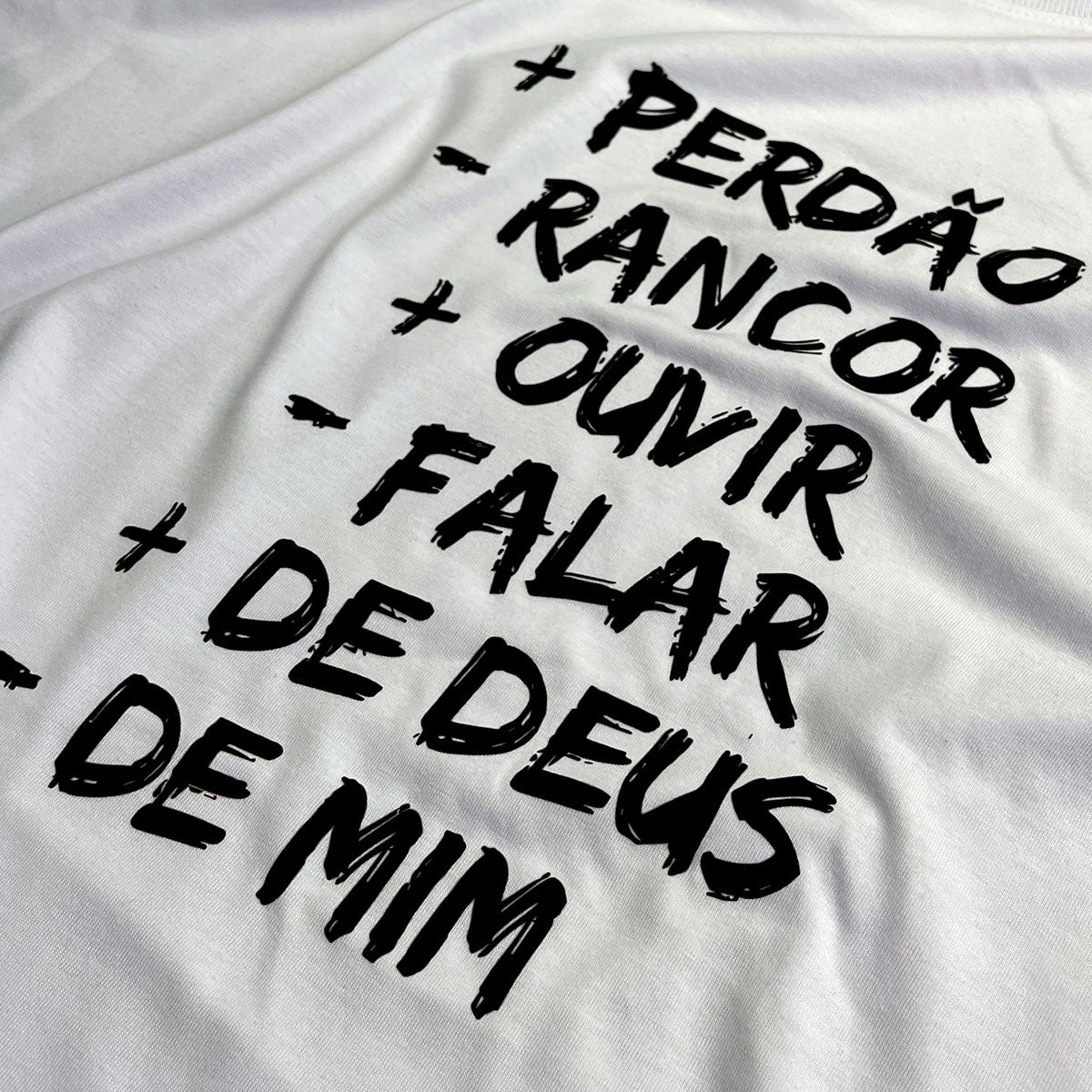 Camiseta Masculina Branca + Perdão - Rancor