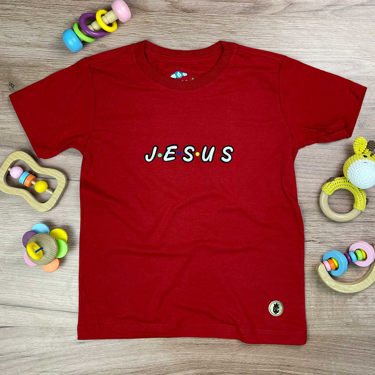 T-Shirt Infantil Vermelho Aplique J.E.S.U.S