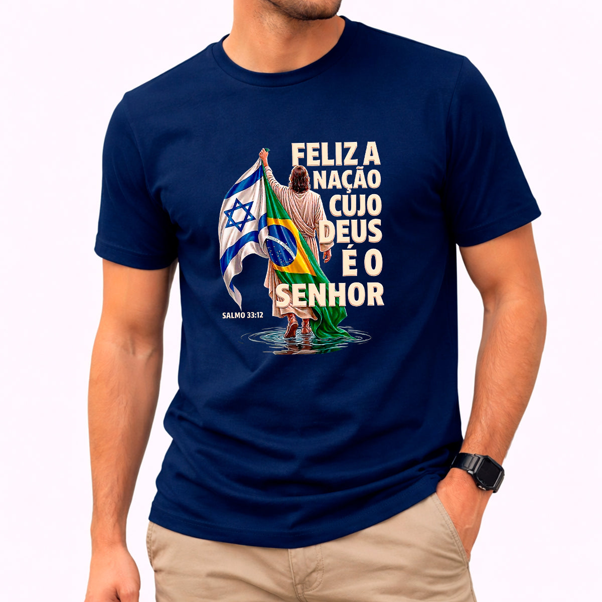 Camiseta Masculina Azul Brasil Feliz é a Nação