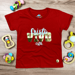T-Shirt Infantil Vermelha Cristo Vivo Está