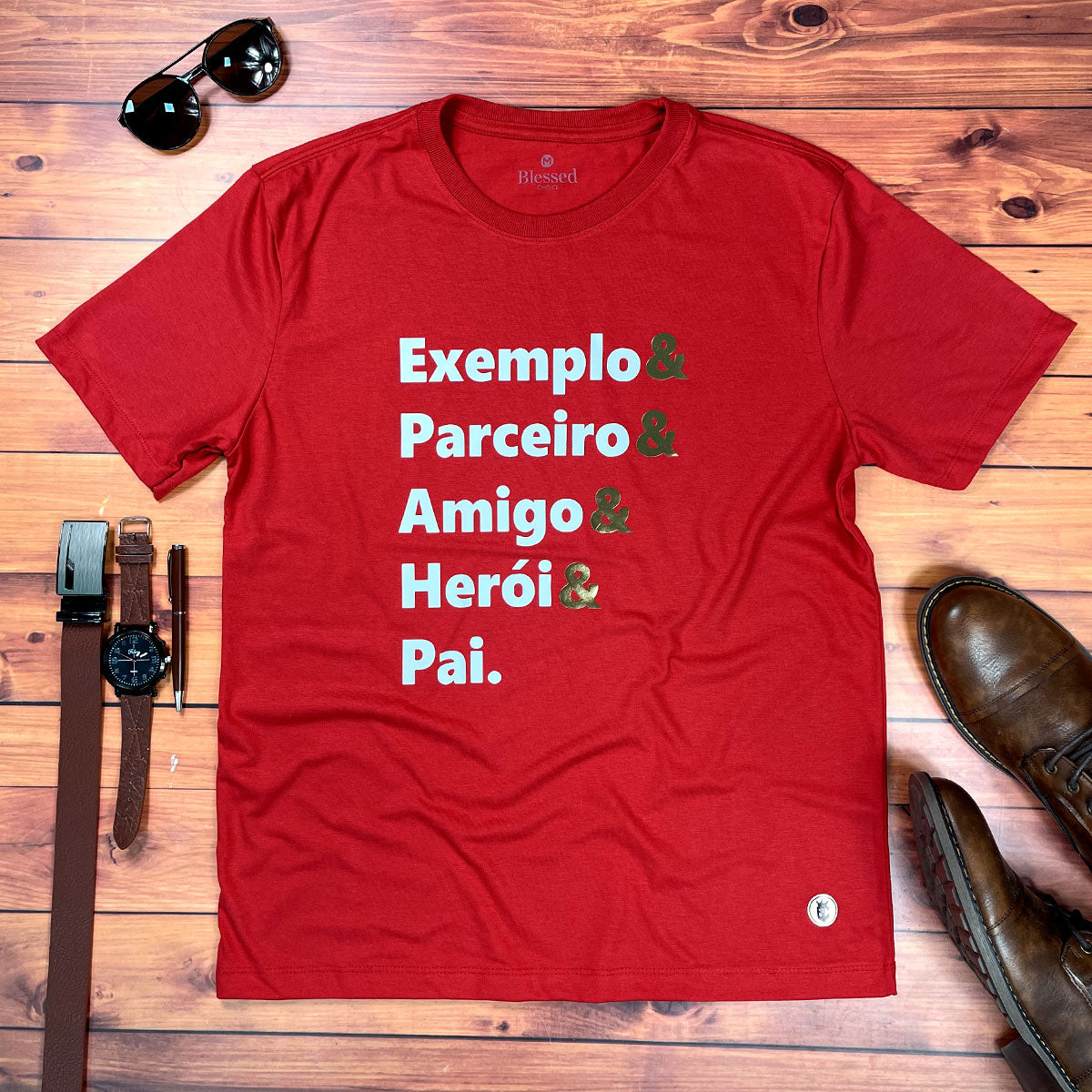 Camiseta Masculina Vermelha Exemplo E Parceiro E Pai