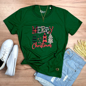Camiseta Feminina Verde Merry Christmas Árvore