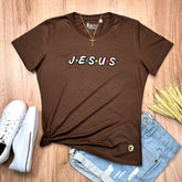 Camiseta Feminina Marrom Aplique J.E.S.U.S