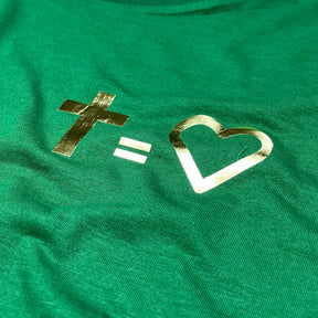 Camiseta Feminina Verde Cruz Igual Coração Dourado