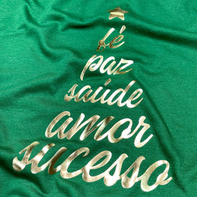 T-Shirt Infantil Verde Árvore Fé Paz Dourado