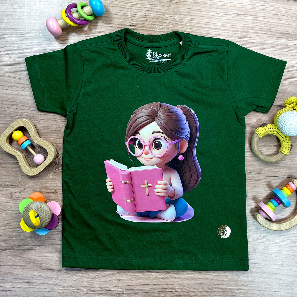 T-Shirt Infantil Verde Menina Bíblia