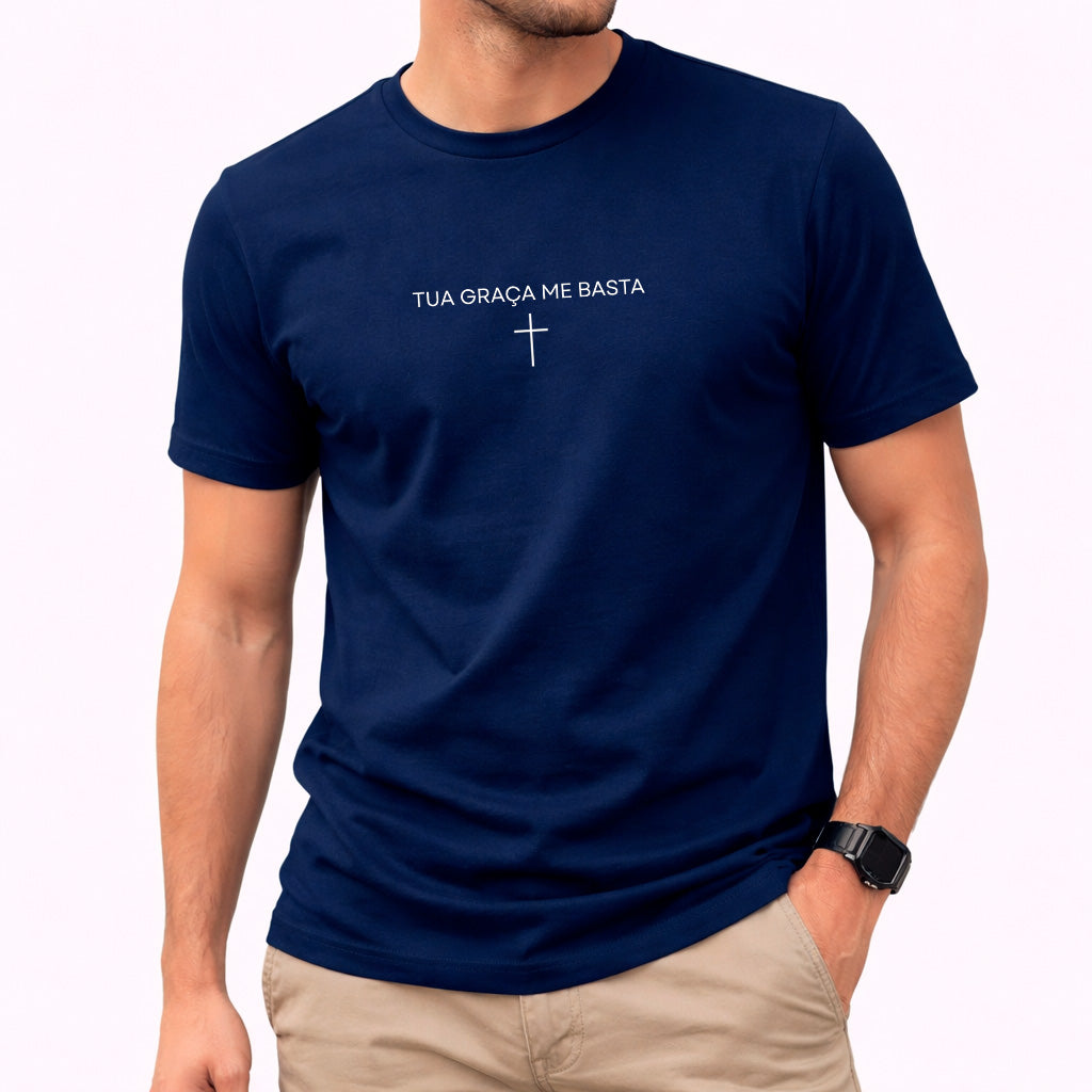 Camiseta Masculina Azul Tua Graça Me Basta