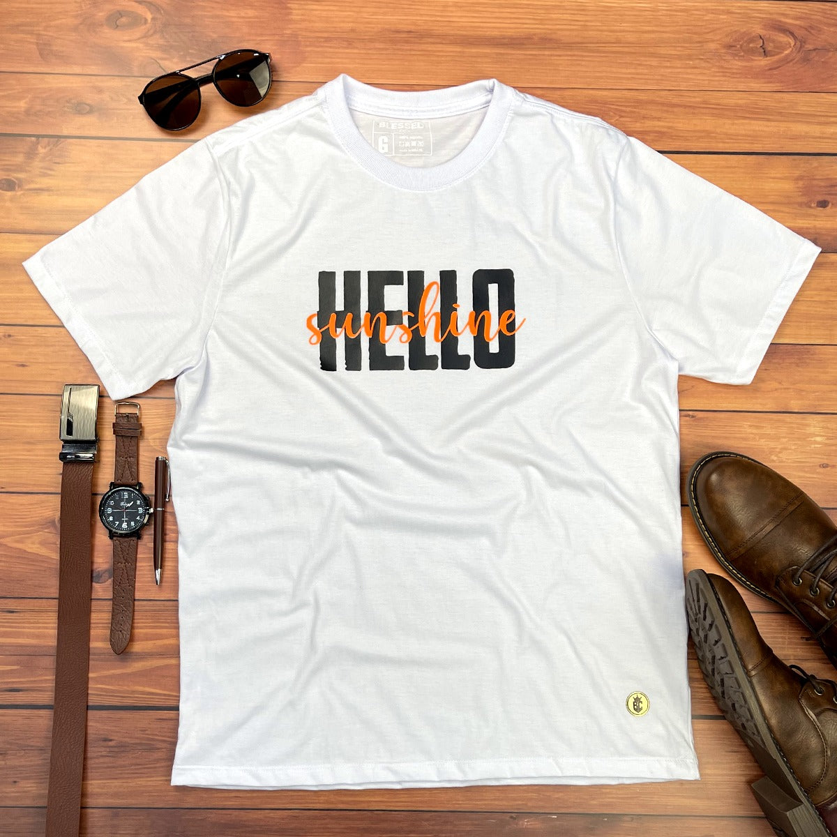 Camiseta Masculina Branca Hello Sunshine